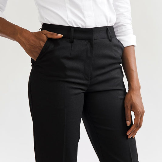 Black Wool High Waisted Cuffed Trousers