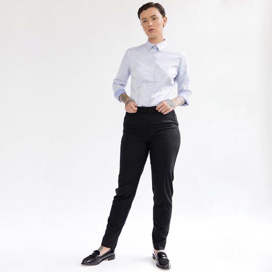 Black Wool Blend High Waisted Cigarette Trousers