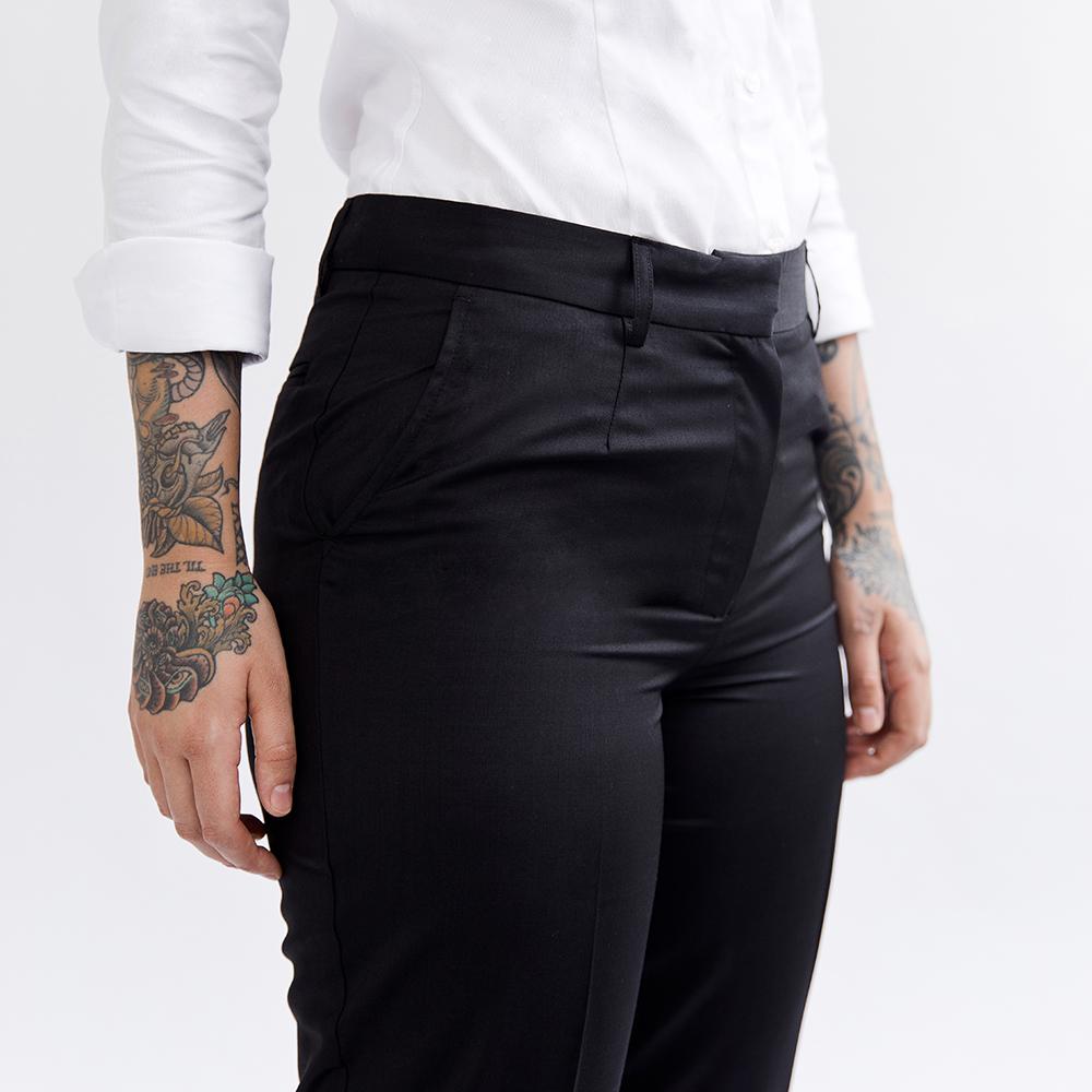 Black Wool Blend High Waisted Cuffed Trousers