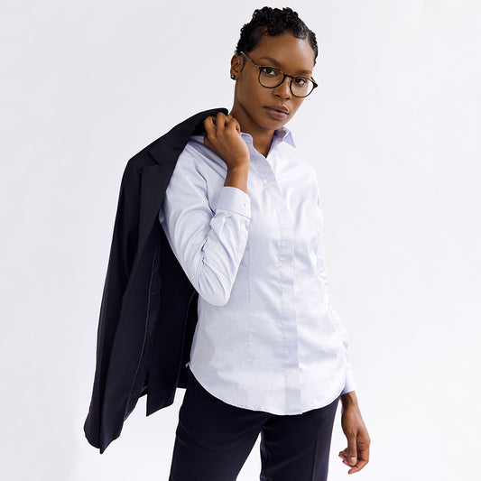 Blue Fitted Shirt with Hidden Buttons