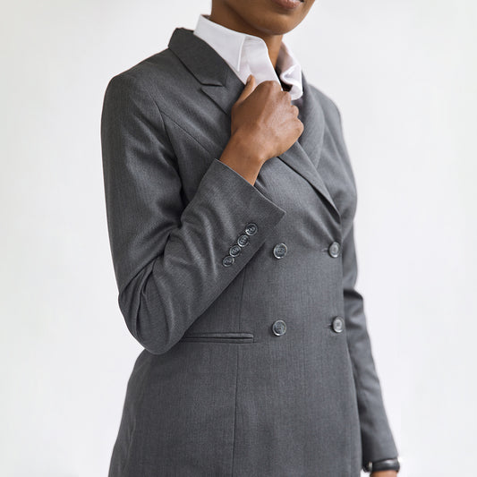 Grey Double-Breasted Wool Blazer