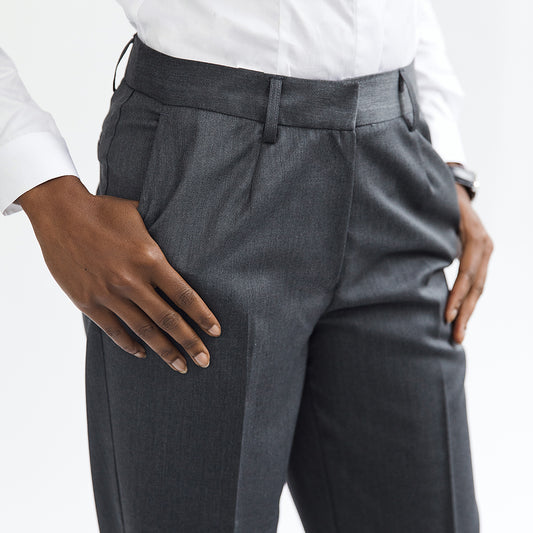 Grey Wool High Waisted Cuffed Trousers