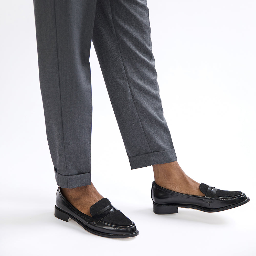 Grey Wool High Waisted Cuffed Trousers