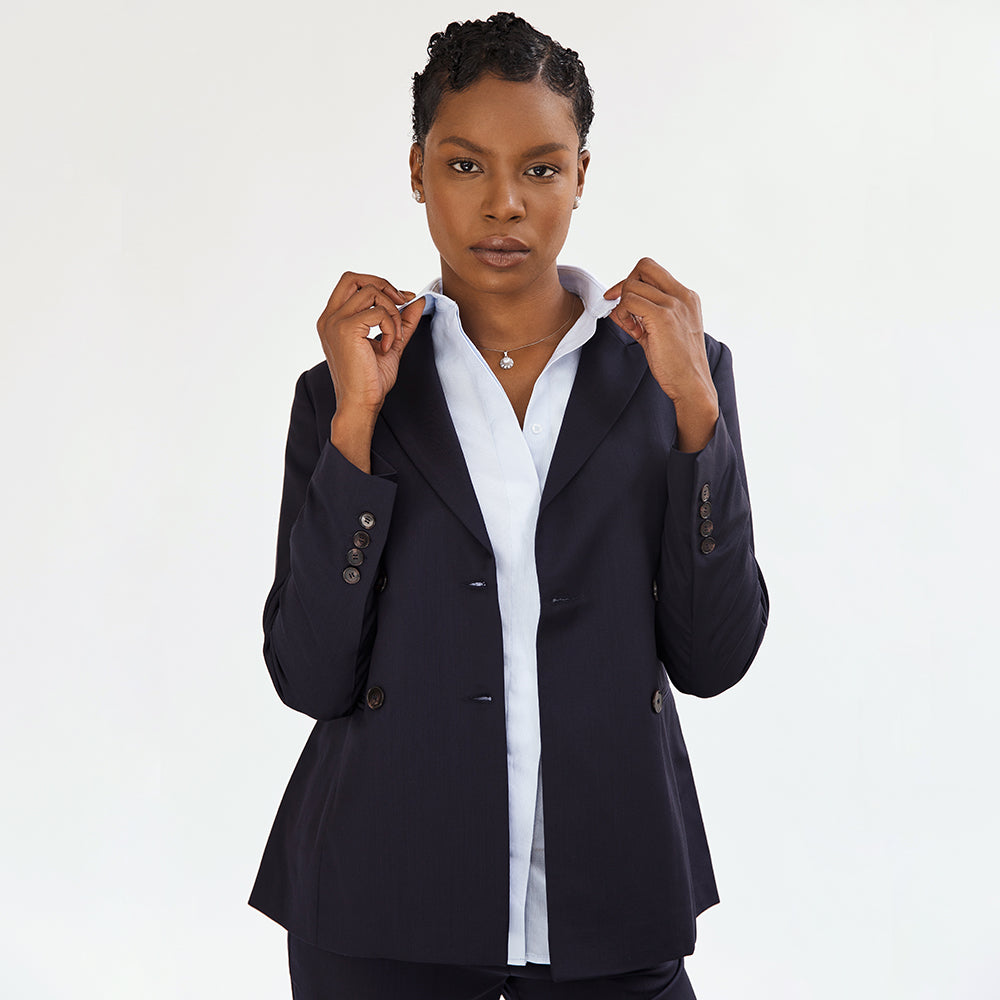 Navy Double-Breasted Wool Blazer