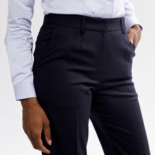 Navy Wool Blend High Waisted Cigarette Trousers
