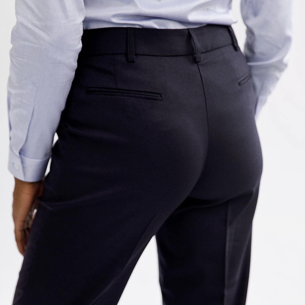Navy Wool Blend High Waisted Cigarette Trousers