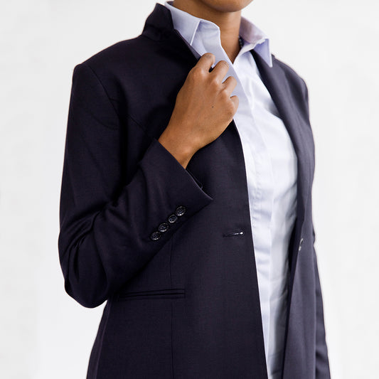 Navy Wool Blend Tailored Blazer