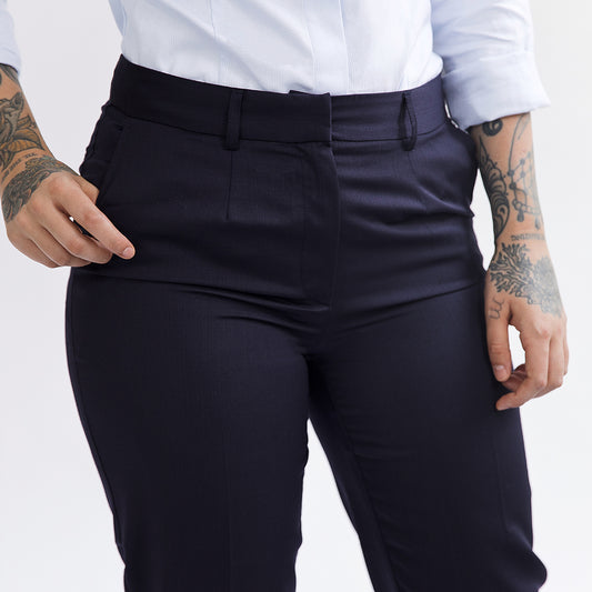 Navy Wool High Waisted Cigarette Trousers