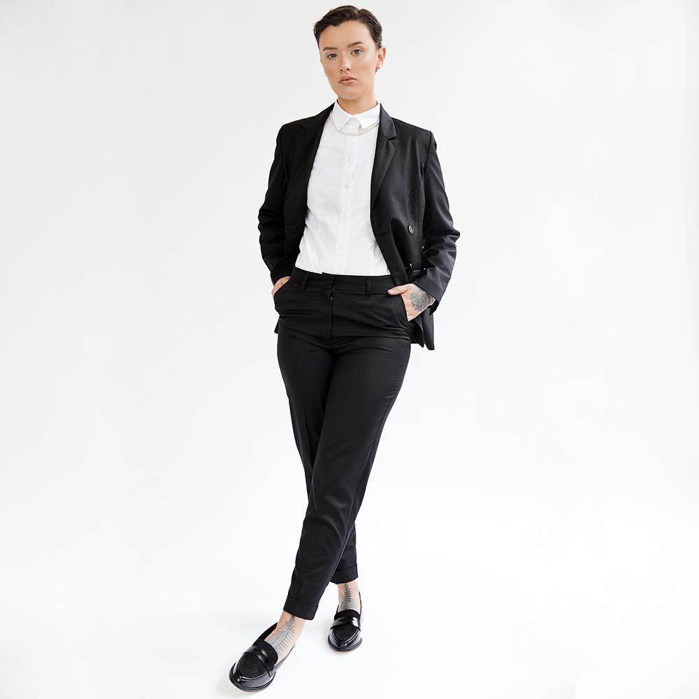 Black Wool Blend Double-Breasted Blazer