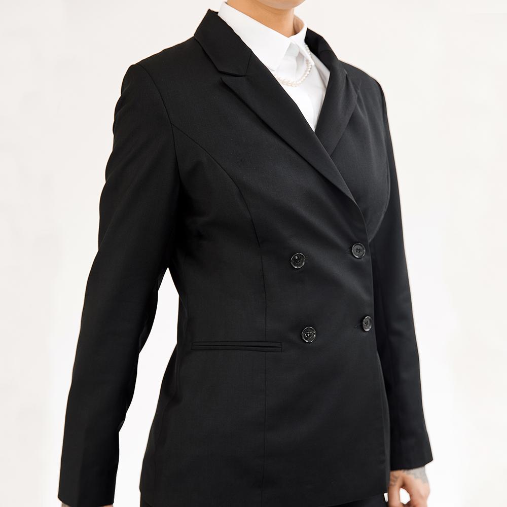 Black Wool Blend Double-Breasted Blazer