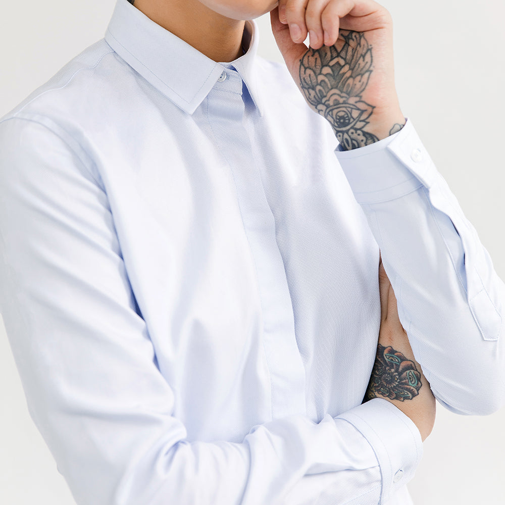 Blue Oxford Shirt with Hidden Buttons