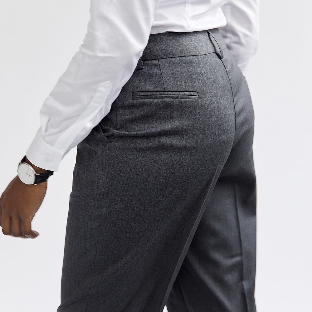 Grey Wool High Waisted Cuffed Trousers