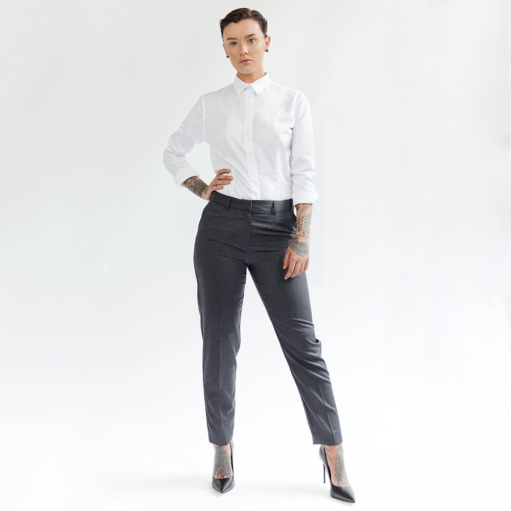 Grey Wool High Waisted Cigarette Trousers