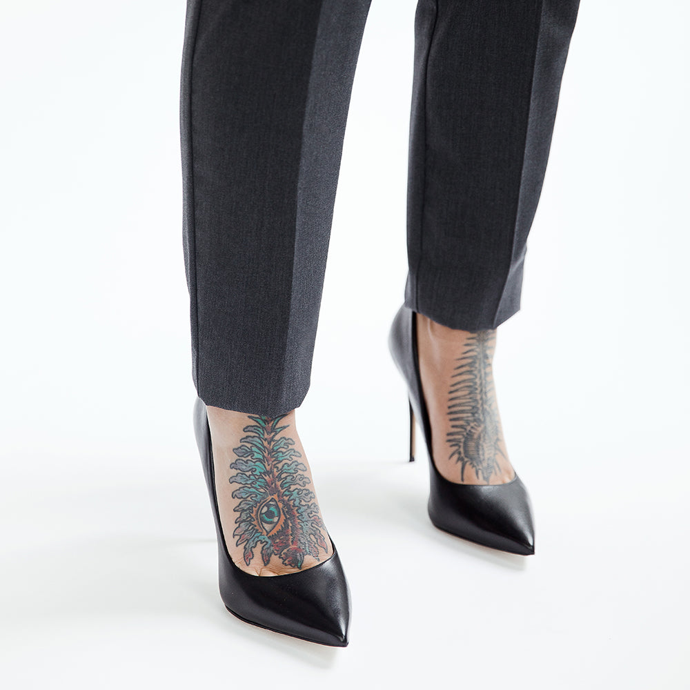 Grey Wool High Waisted Cigarette Trousers