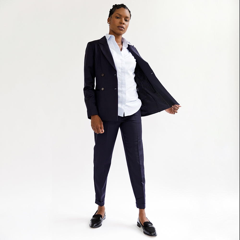 Navy Double-Breasted Wool Blazer