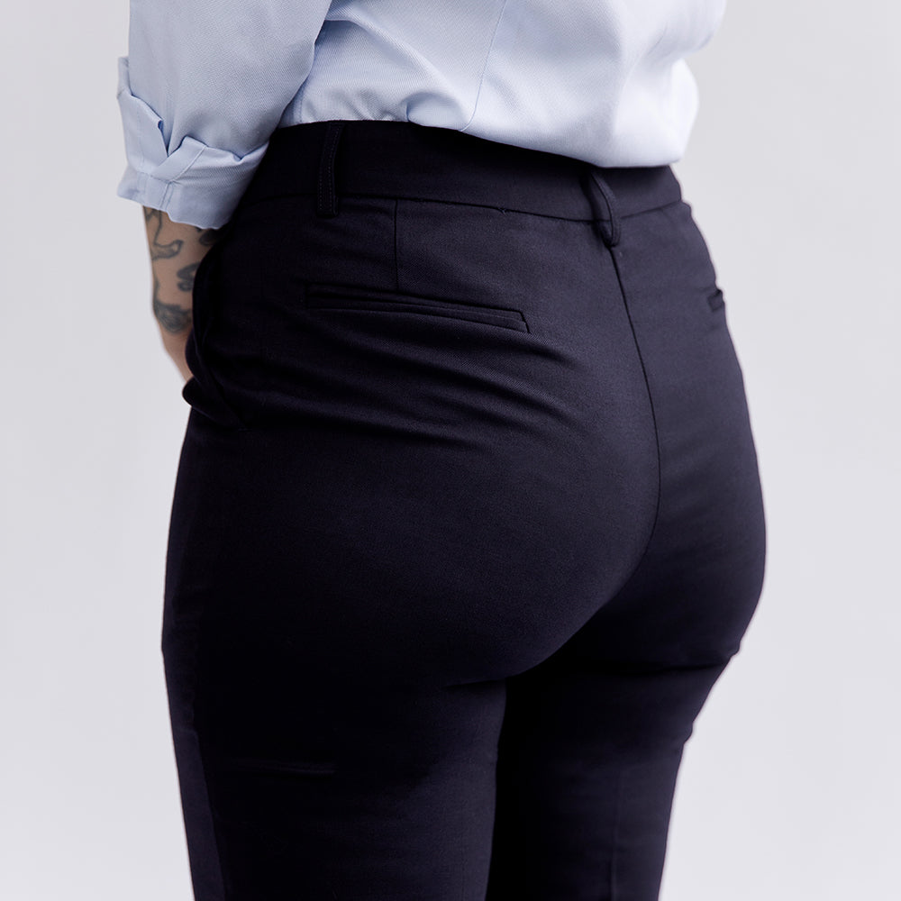Navy Wool High Waisted Cuffed Trousers