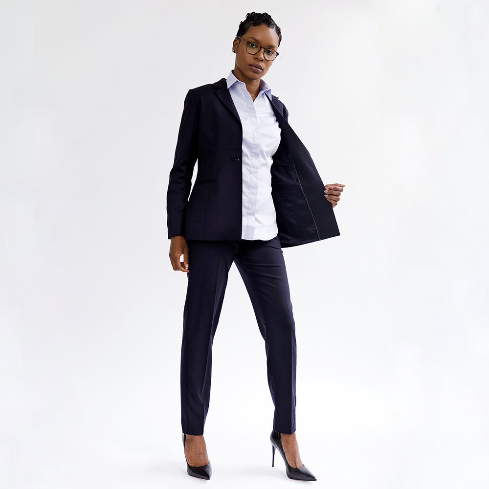 Navy Wool Blend Tailored Blazer