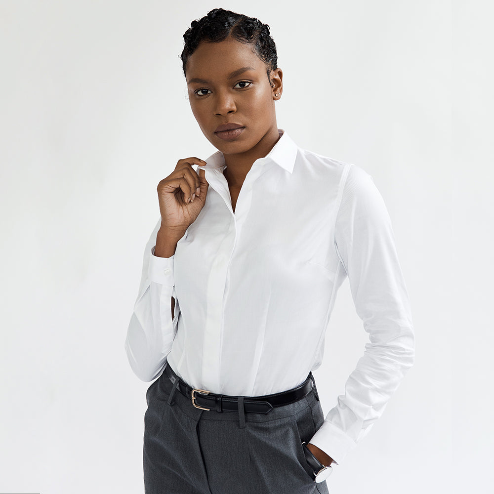 White Fitted Shirt with Hidden Buttons