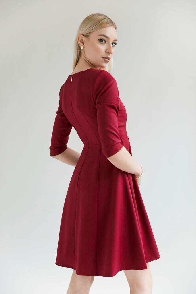 burgundy skater dress with sleeves Women's Red Sequin Skater Dress With Long Sleeve Burgundy | Extra Small